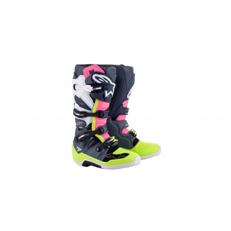 boty TECH 7, ALPINESTARS (černá/modrá/růžová/žlutá fluo)